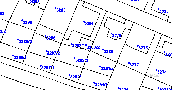 Parcela st. 3283/2 v KÚ Podmokly, Katastrální mapa