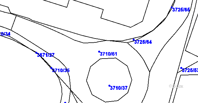 Parcela st. 3710/61 v KÚ Podmokly, Katastrální mapa