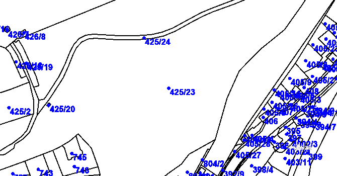 Parcela st. 425/23 v KÚ Podmokly, Katastrální mapa