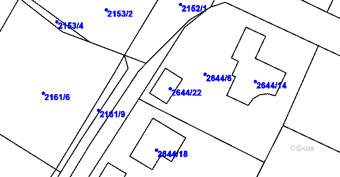 Parcela st. 2644/22 v KÚ Podmokly, Katastrální mapa