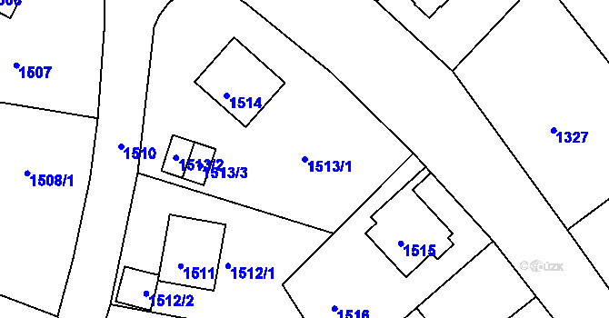 Parcela st. 1513/1 v KÚ Podmokly, Katastrální mapa