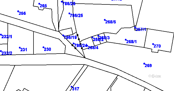 Parcela st. 268/4 v KÚ Podmokly, Katastrální mapa