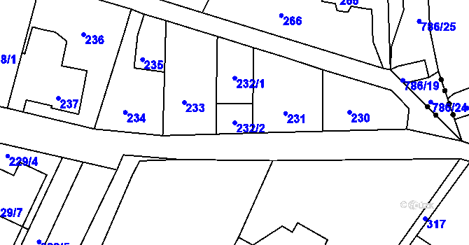 Parcela st. 232/2 v KÚ Podmokly, Katastrální mapa