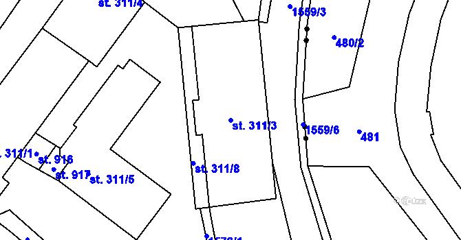 Parcela st. 311/3 v KÚ Horní Oldřichov, Katastrální mapa