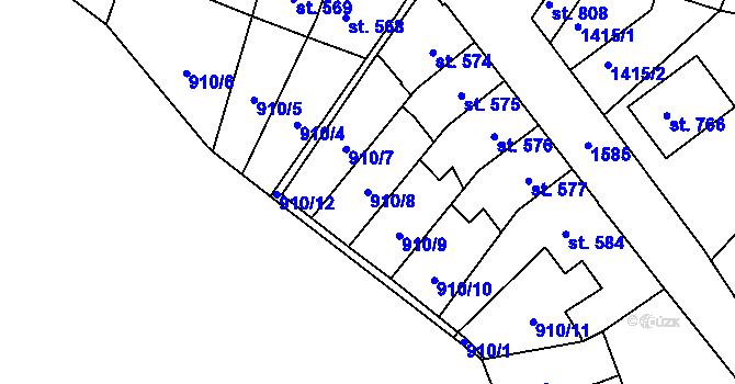 Parcela st. 910/8 v KÚ Horní Oldřichov, Katastrální mapa