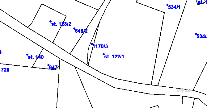 Parcela st. 122/1 v KÚ Bynov, Katastrální mapa
