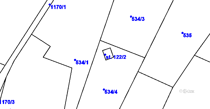 Parcela st. 122/2 v KÚ Bynov, Katastrální mapa