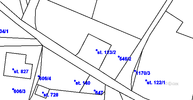 Parcela st. 123/2 v KÚ Bynov, Katastrální mapa