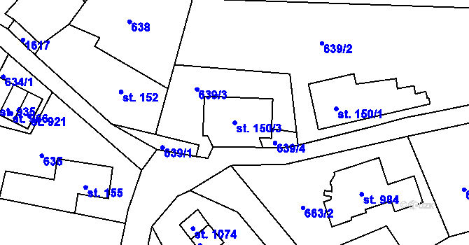 Parcela st. 150/3 v KÚ Bynov, Katastrální mapa