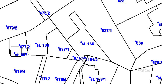 Parcela st. 166 v KÚ Bynov, Katastrální mapa