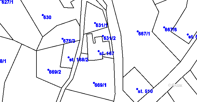 Parcela st. 167 v KÚ Bynov, Katastrální mapa