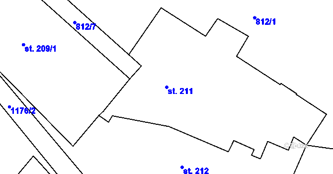 Parcela st. 211 v KÚ Bynov, Katastrální mapa