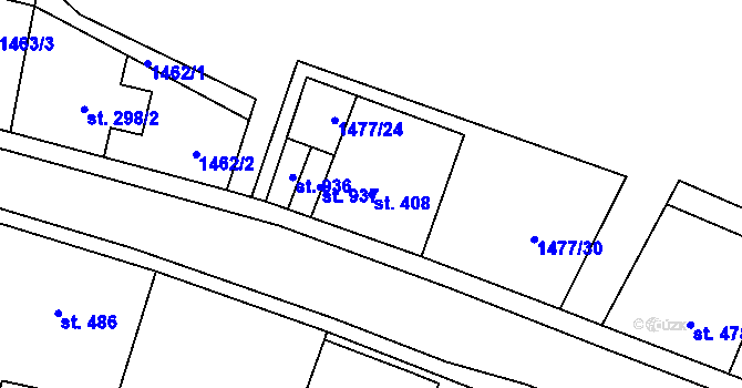 Parcela st. 408 v KÚ Bynov, Katastrální mapa