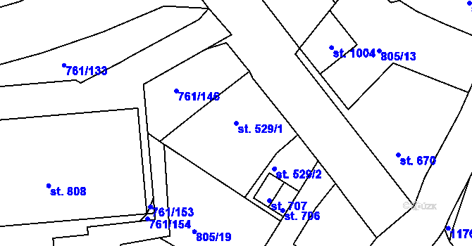 Parcela st. 529/1 v KÚ Bynov, Katastrální mapa