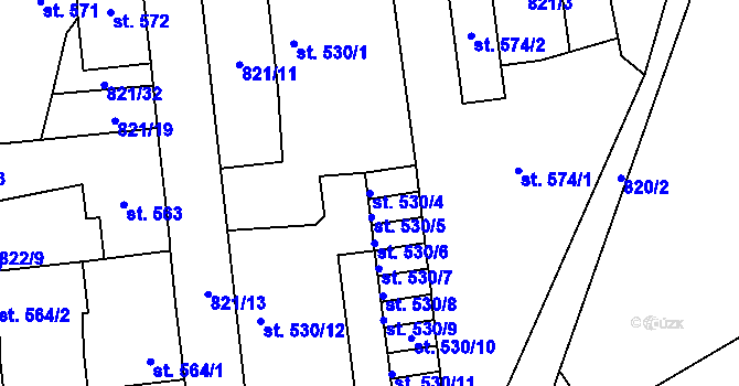Parcela st. 530/4 v KÚ Bynov, Katastrální mapa