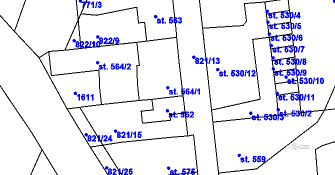 Parcela st. 564/1 v KÚ Bynov, Katastrální mapa