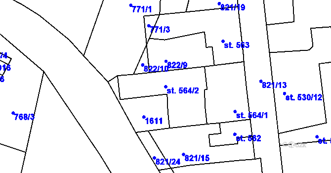 Parcela st. 564/2 v KÚ Bynov, Katastrální mapa