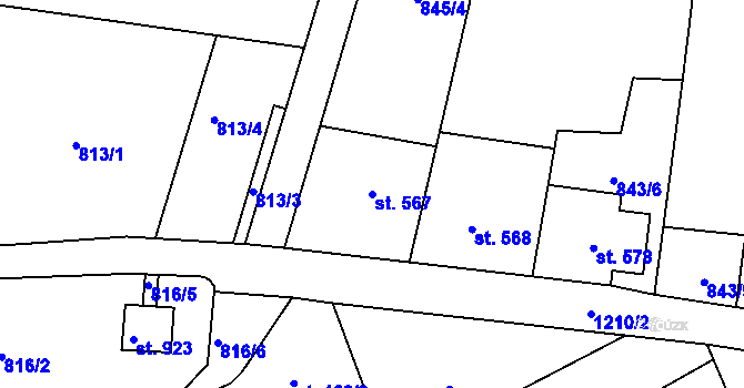 Parcela st. 567 v KÚ Bynov, Katastrální mapa