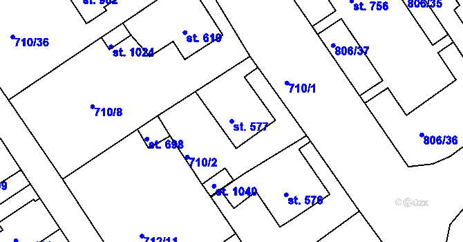 Parcela st. 577 v KÚ Bynov, Katastrální mapa