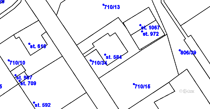 Parcela st. 584 v KÚ Bynov, Katastrální mapa