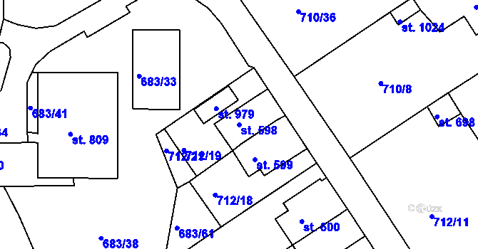 Parcela st. 598 v KÚ Bynov, Katastrální mapa