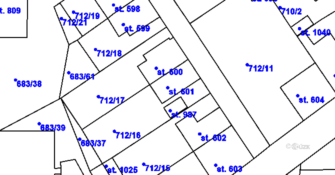 Parcela st. 601 v KÚ Bynov, Katastrální mapa