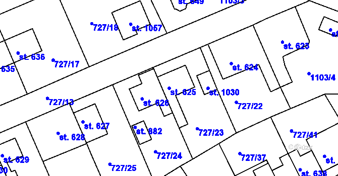 Parcela st. 625 v KÚ Bynov, Katastrální mapa