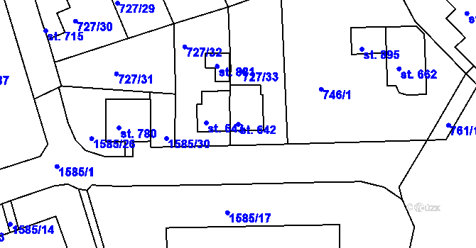 Parcela st. 642 v KÚ Bynov, Katastrální mapa