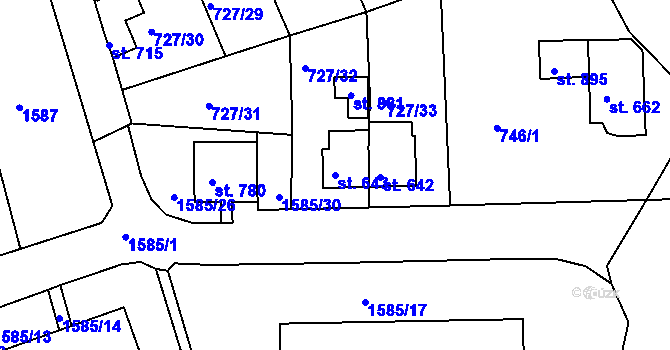 Parcela st. 643 v KÚ Bynov, Katastrální mapa