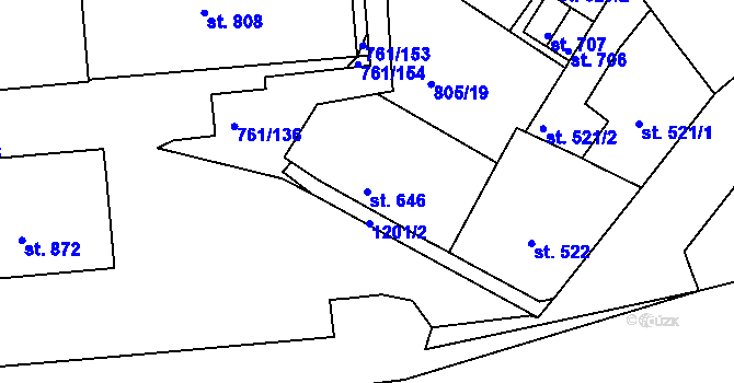 Parcela st. 646 v KÚ Bynov, Katastrální mapa