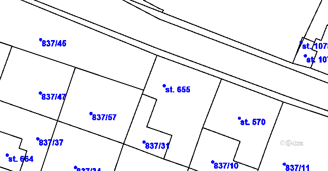 Parcela st. 655 v KÚ Bynov, Katastrální mapa