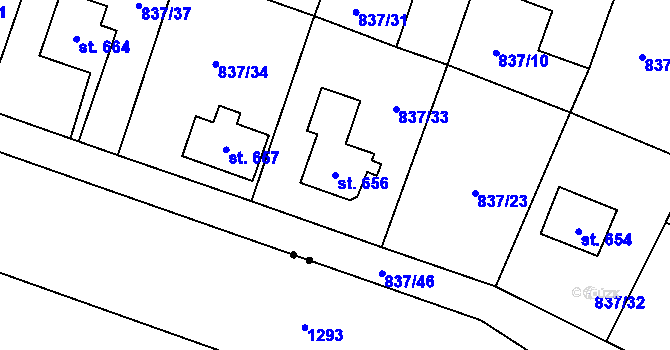 Parcela st. 656 v KÚ Bynov, Katastrální mapa