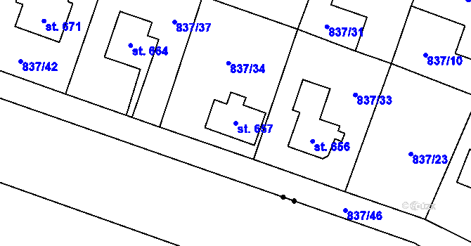 Parcela st. 657 v KÚ Bynov, Katastrální mapa