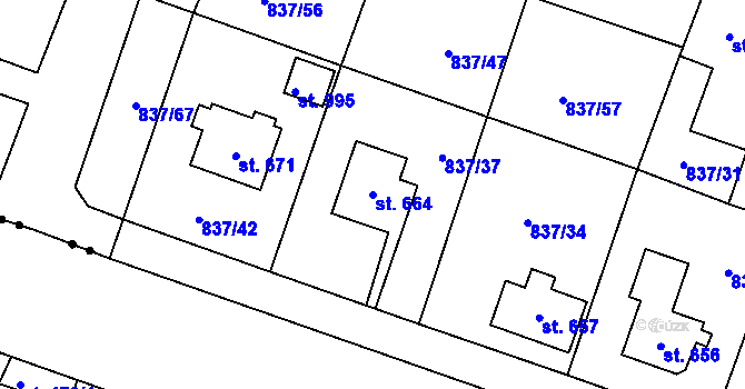 Parcela st. 664 v KÚ Bynov, Katastrální mapa