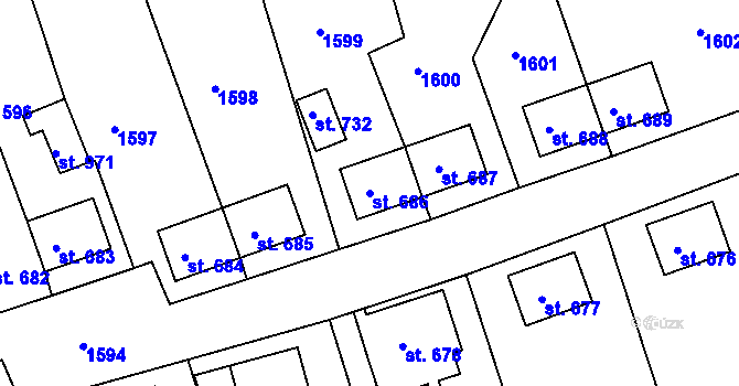 Parcela st. 686 v KÚ Bynov, Katastrální mapa
