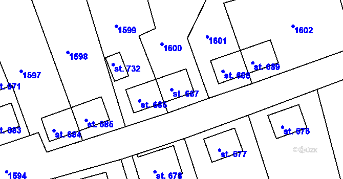 Parcela st. 687 v KÚ Bynov, Katastrální mapa