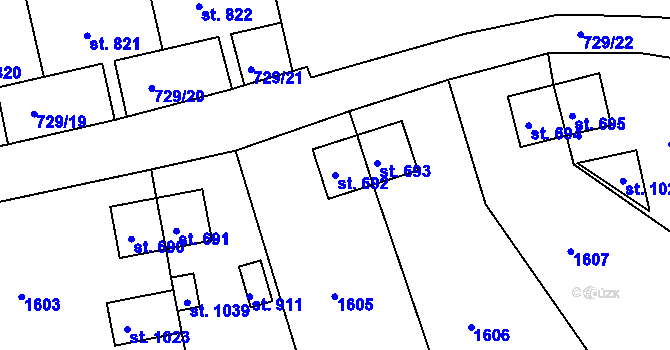 Parcela st. 692 v KÚ Bynov, Katastrální mapa