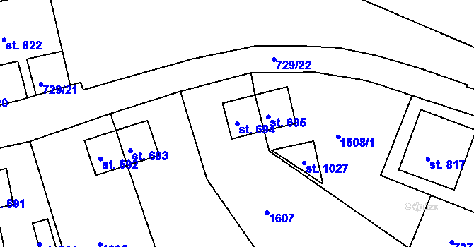 Parcela st. 694 v KÚ Bynov, Katastrální mapa