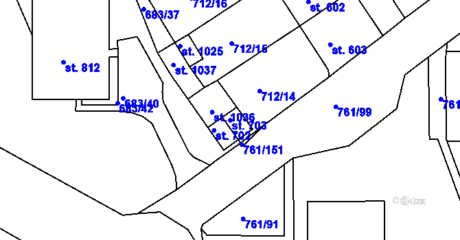 Parcela st. 703 v KÚ Bynov, Katastrální mapa