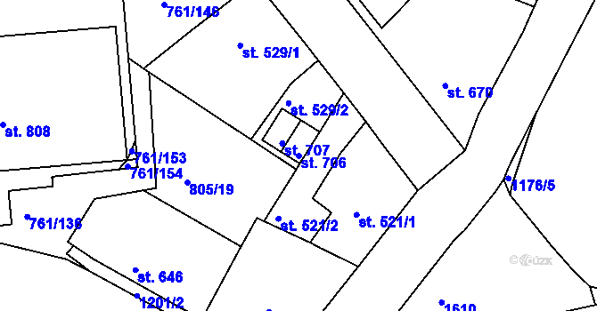 Parcela st. 706 v KÚ Bynov, Katastrální mapa