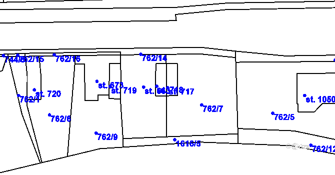 Parcela st. 717 v KÚ Bynov, Katastrální mapa