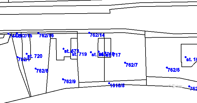 Parcela st. 718 v KÚ Bynov, Katastrální mapa