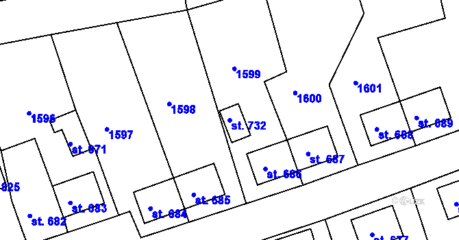 Parcela st. 732 v KÚ Bynov, Katastrální mapa