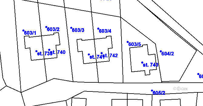 Parcela st. 742 v KÚ Bynov, Katastrální mapa