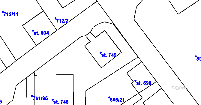 Parcela st. 749 v KÚ Bynov, Katastrální mapa