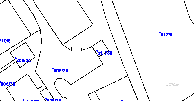 Parcela st. 758 v KÚ Bynov, Katastrální mapa