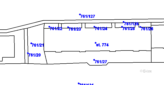 Parcela st. 774 v KÚ Bynov, Katastrální mapa
