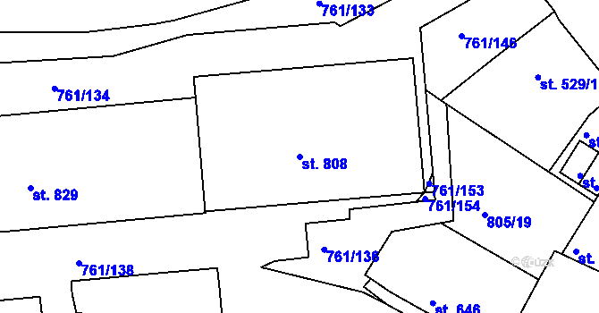Parcela st. 808 v KÚ Bynov, Katastrální mapa