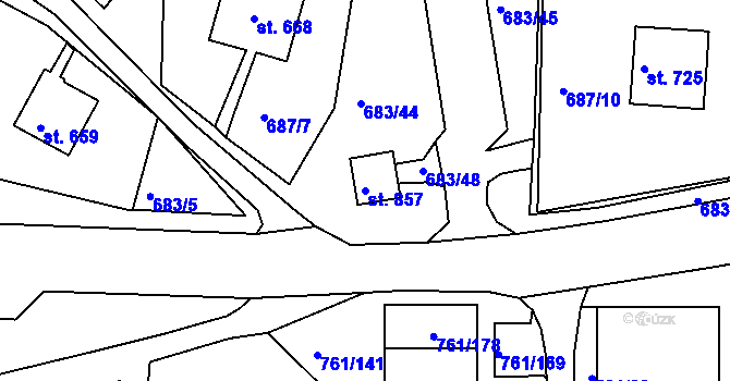 Parcela st. 857 v KÚ Bynov, Katastrální mapa