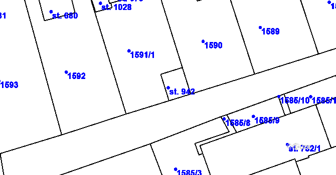 Parcela st. 942 v KÚ Bynov, Katastrální mapa